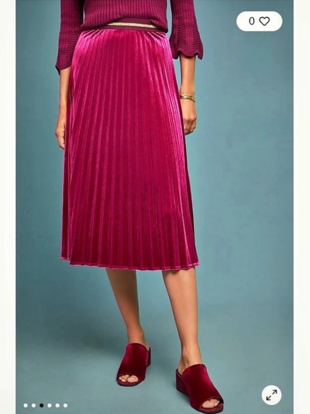 Maeve Pleated Velvet Midi Skirt in Pink Size XS Like New